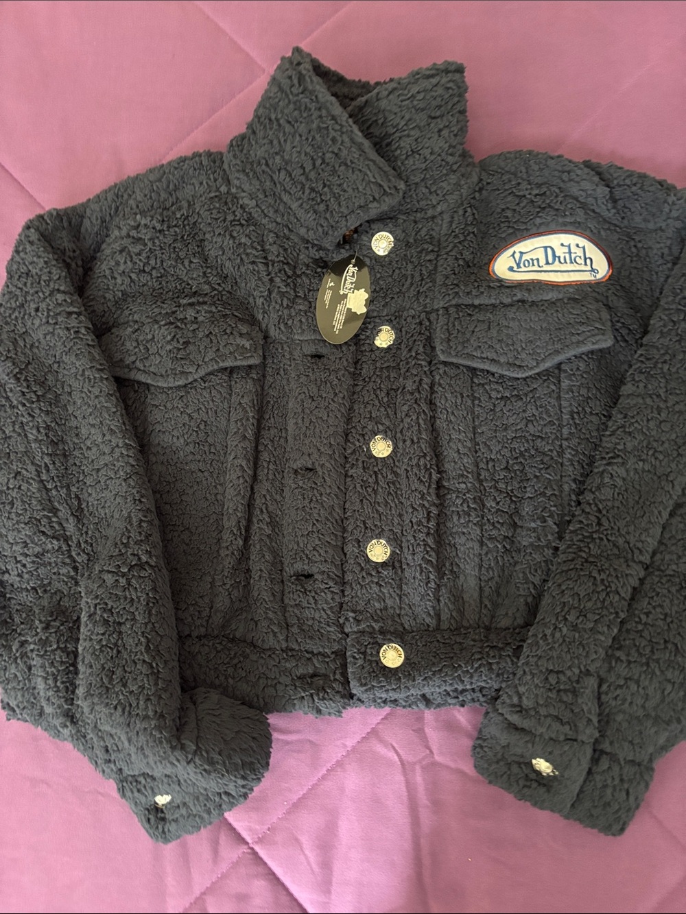 Von Dutch Kids Black Sherpa Puffer Jacket